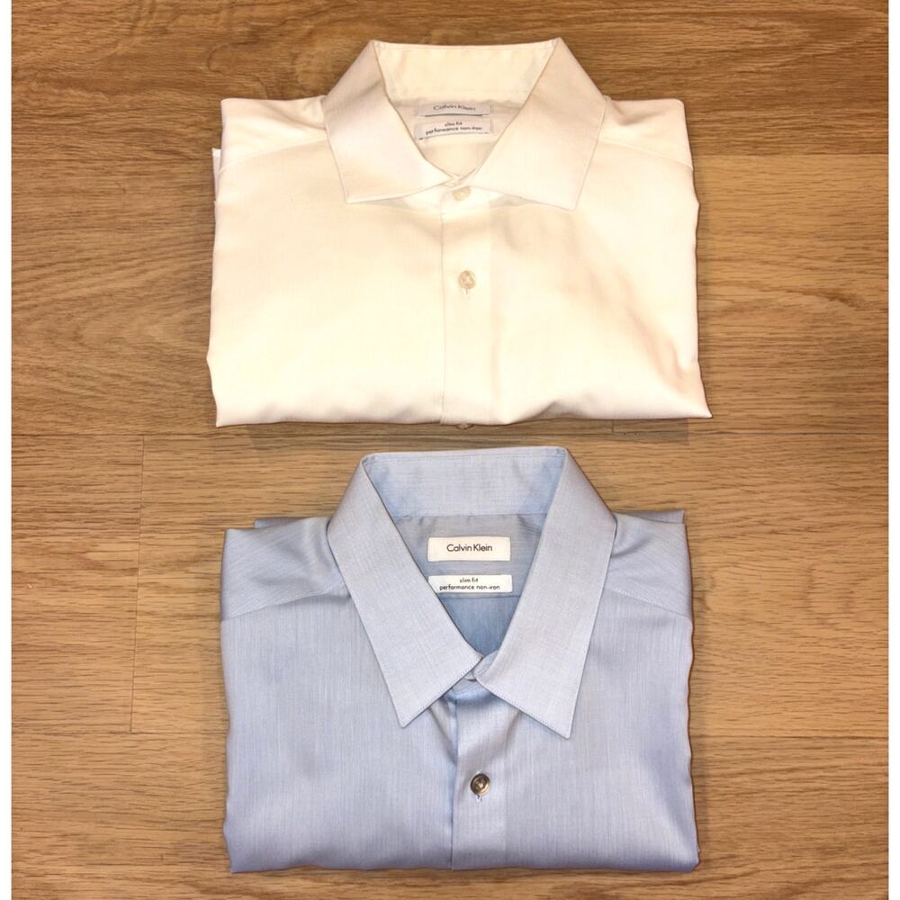 Calvin Klein Slim Fit long sleeve button up shirts mens size 16 32/34 (2 pack)